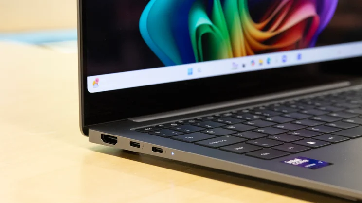 A close up of the The Samsung Galaxy Book5 Pro's ports and left edge